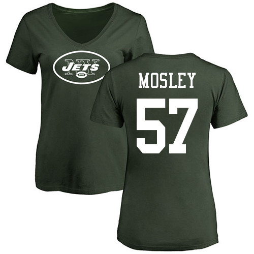 New York Jets Green Women C.J. Mosley Name and Number Logo NFL Football #57 T Shirt